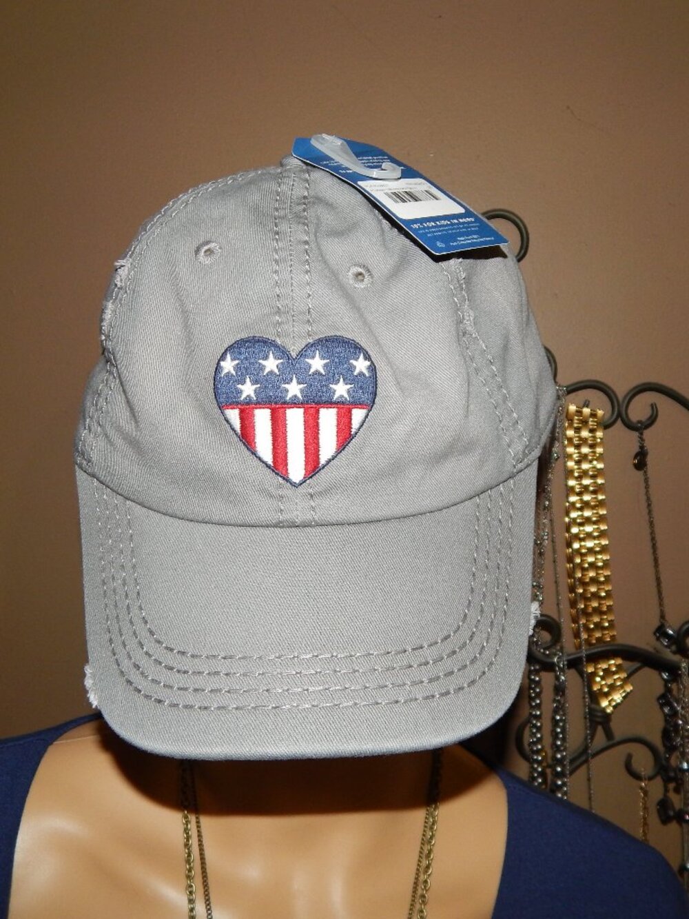 NWT Life is Good Gray Chill Cap Distressed  - Americana Flag Heart Baseball Hat